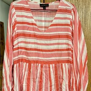 Lane Bryant Pink and White Striped Peplum Blouse